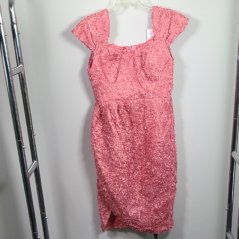 Pink Textured Cap-Sleeve Dress